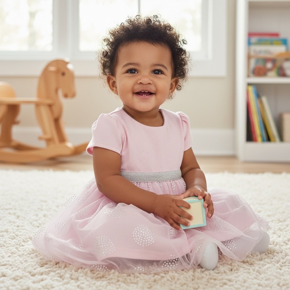 mini B Tutu‎ Dress Kids 9M Pink Glitter Polka Dot Tulle Special Occasion G45423